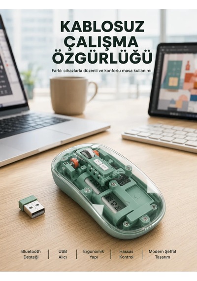 Çift Mod Bağlantılı Kablosuz Mouse Bluetooth Ve Usb Alıcılı Yeni Nesil Diğer