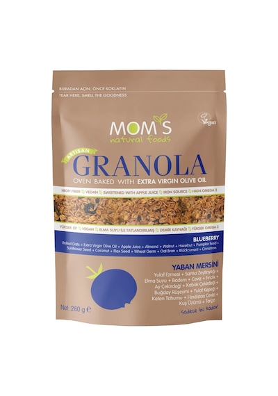 Mom's Natural Yaban Mersinli Granola 280g - Sağlıklı Kahvaltılık Gevrek 3'li Ekonomik Paket - 3 Tarı