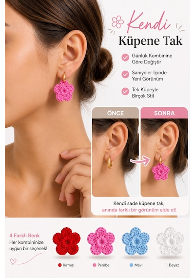Küpe Süsü 4 Renk Çiçek Küpe Aksesuarı Değiştirilebilir Çıkarılabilir Küpe Moda Aksesuarı Hafif El Yapımı Beyaz