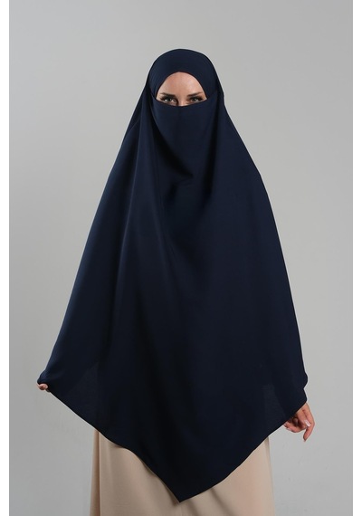 Hürrem Bone Lacivert Pratik Hazır Geçmeli Tesettür Eşarp Krep Bağcıklı Sufle Hijab 2313 02 Lacivert