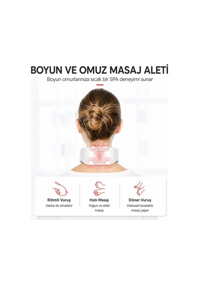 Isıtmalı Darbeli Boyun Masaj Aleti Ritmik Vuruş Uzun Şarj Süreli Ergonomik Masaj Aleti Beyaz