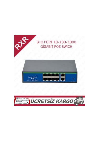 8+2 Port Poe Gigabit Network Ip Kamera Için 8 Port Swich