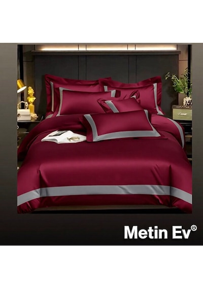 %100 Pamuk Saten 6 Parça Tek Kişilik Premium Nevresim Takımı Bordo