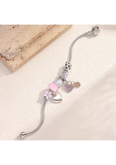 Pink Crystal Kalp Sallantılı Charmlı Bileklik, ...