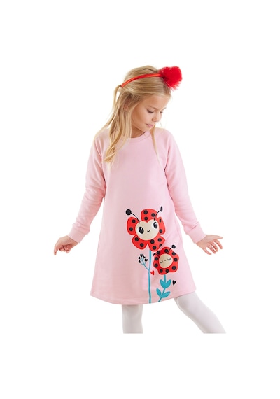 Denokids Uğur Böceği Çiçekler Baskılı Kız Çocuk Elbise Pembe Denokids Uğur Böceği Çiçekler Baskılı Kız Çocuk Elbise Pembe