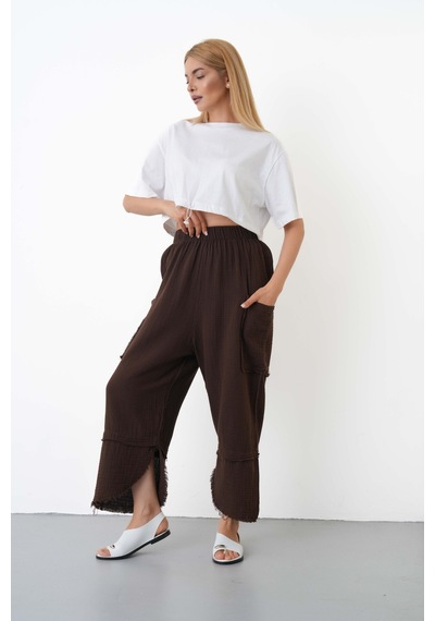 The Voler %100 Pamuk Müslin Şalvar Pantolon Kadın Yüksek Bel Oversize Rahat Kesim Cepli Siyah Yazlık Pantolon Kahverengi The Voler %100 Pamuk Müslin Şalvar Pantolon Kadın Yüksek Bel Oversize Rahat Kesim Cepli Siyah Yazlık Pantolon Kahverengi