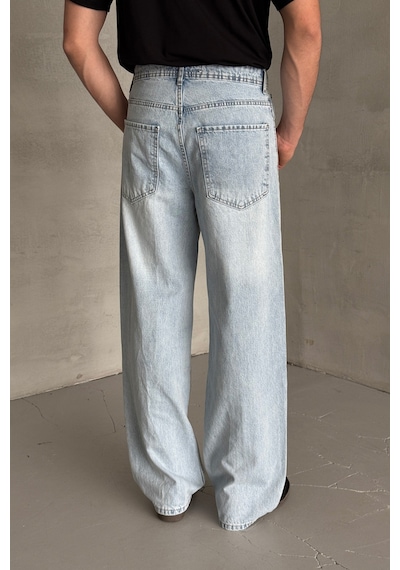 Erkek Ekstra Baggy Jean Pantolon Buz Mavi
