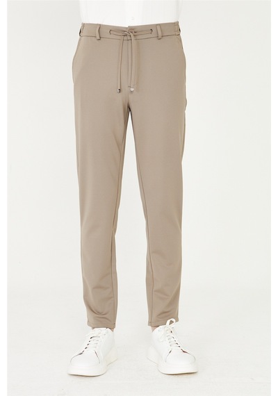 Bej Modern Kesim Bağcıklı Smart Casual Jogger Pantolon VİZON