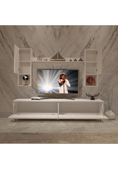 Decoraktiv Eko 5da Slm Std Krom Ayaklı Tv Ünitesi Tv Sehpası Beyaz