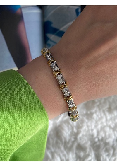 Pinery Jewels Vıp Tiff Suyolu X Zirkon Taşlı Kelepçe Altın