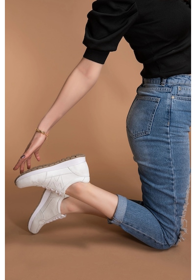 Gondol Içi Dışı Hakiki Deri Anatomik Taban Spor Ayakkabı Flf.444 Beyaz