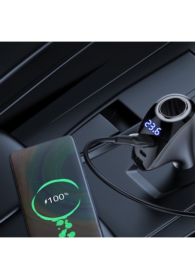 90w Turbo Hızlı Şarj Destekli Akıllı Araç Çakmak Şarjı + Ekstra Dc Çıkışlı