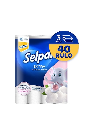 Selpak Extra Pamuk Katkılı ve Pudra Kokulu Tuvalet Kağıdı 40'lı