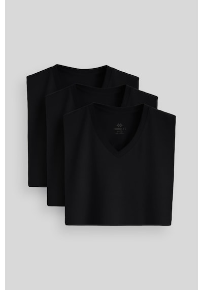 Tommylife Standart Fit Basic V Yaka 3lü Paket Siyah Erkek T-shirt 87912 SIYAH