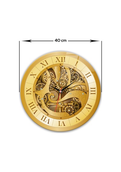 Decorita Cam Saat | Gold Gear | Çap40cm Altın