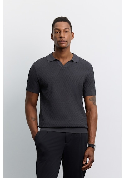 Avva Erkek Antrasit Polo Yaka Düğmesiz Rayon Karışımlı Regular Fit Triko T-shirt A62y5060