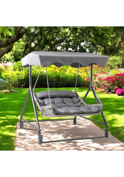 Bed Çiftli Rattan Bahçe Salıncağı Rehome Balkon Salıncağı Beyaz