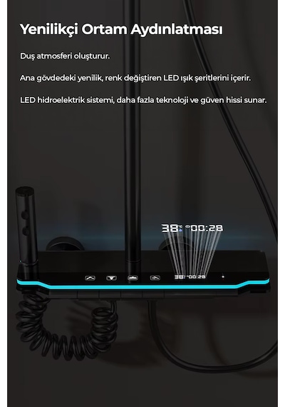 Robo A80015 Yeni Nesil Ambiyans Işıklı Led Göstergeli Dijital Duş Sistemi Gri