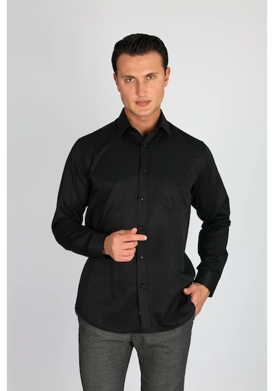 Lorenzo Mazzoli Soft Saten R 500 Siyah Erkek Gömlek Siyah