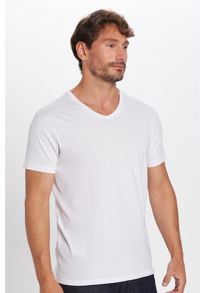 Tudors Erkek Slim Fit Dar Kesim Pamuk Yumuşak Dokulu Beyaz V Yaka Tişört-32119 Beyaz