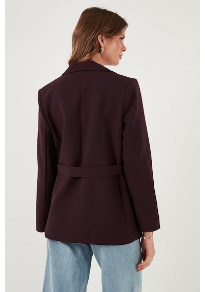 Lela Regular Fit Kruvaze Yaka Kemerli Blazer Bayan Ceket 6839367 Mürdüm