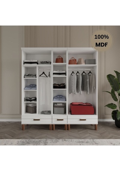 Zen 5 Kapak Ayaklı Tasarım Country Mdf Gardırop Beyaz