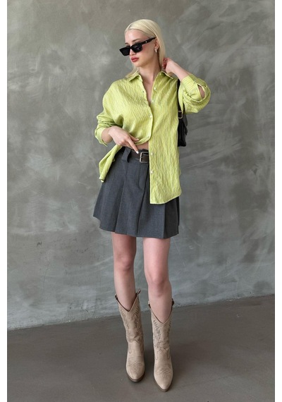 Madmext Sarı Çizgili Oversize Kadın Gömlek Mg2327 Sarı
