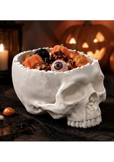 Halloween Cadılar Bayramı Dekoratif Kuru Kafa Şekerlik Kase