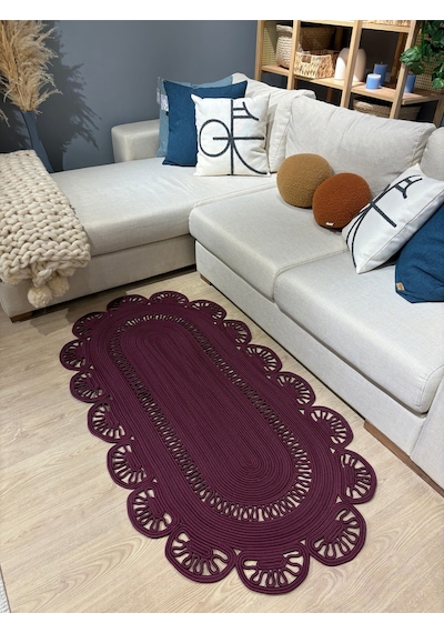 Mavaux Matrix Jüt Kilim, Paspas, Mutfak Halısı, Banyo Paspası, Kilim, Halı, Oturma Odası Halısı Mürdüm