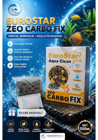 Eurostar Akvartum Filtre Malzemesi - Zeo Karbon 500 Ml - File Hediyeli - Zeolit Ve Karbon Karışımı - Su Berraklaştırıcı