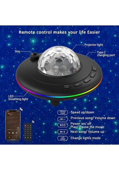 Galaxy Bluetooth Hoparlör Gece Lambası-müzik Senkron Led Yıldız Projektör-uzaktan Kumandalı Çok Renkli