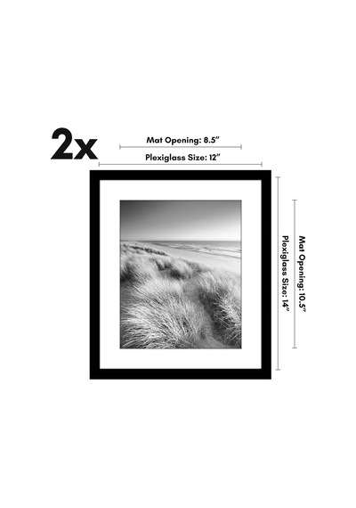 12x14 Resim Çerçevesi 2 İnç Siyah Set - Mat İle 9x11 Resim Çerçevesi Veya 12x14 Matsız Çerçeve Olarak Kullanın