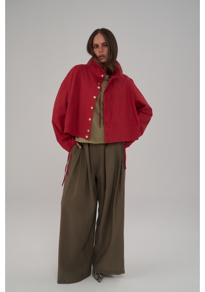 Mai Collection Liora Düğmeli Kırmızı Bomber Ceket