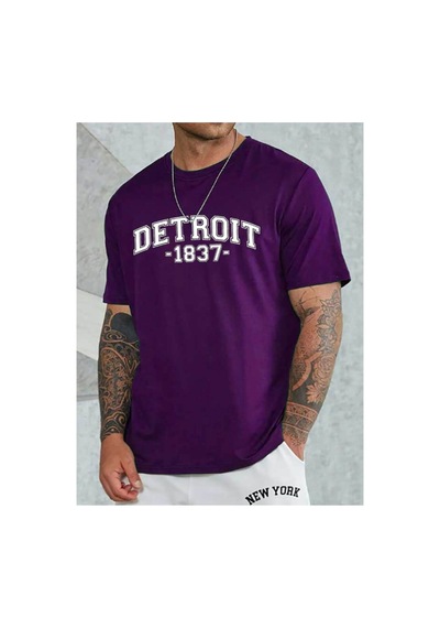 Medinenur Unisex Detroit Baskılı Tshirt Mor