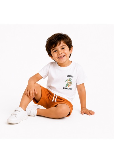 Tucankids Baskılı Erkek Çocuk İkili Takım Beyaz Kiremit Kiremit - Beyaz