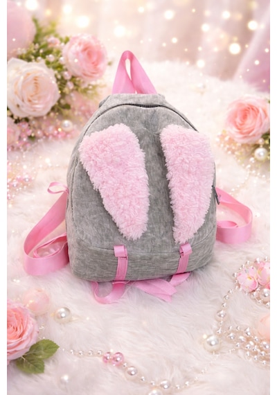 Yıldızan Pembe Tavşan Kulaklı Peluş Mini Sırt Çantası Pembe