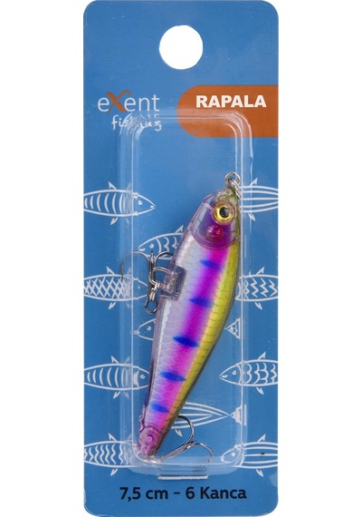 Exent, 3 Adet 8 Gr. 7,5 Cm 6 Kancalı Suni Balık Yemi, Rapala-gerçek Görünümlü Suni Yem