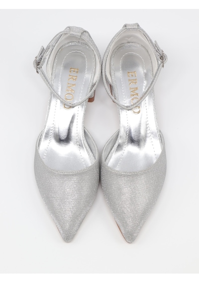 Nesilshoes Nesil Shoes Ermod 301 Gümüş Simli Topuklu Kadın Ayakkabı