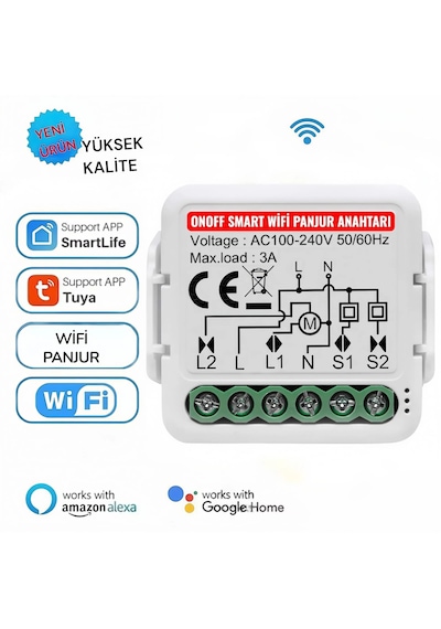 Tuya Destekli Akıllı Wifi Panjur Anahtar Modülü