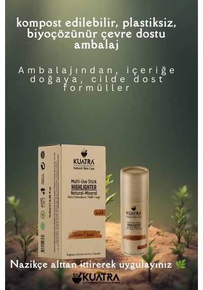 Kuatra Amber Crystal Doğal Bakır Işıltı Highlighter Stick Nemlendirici & Plastiksiz Ambalaj 14