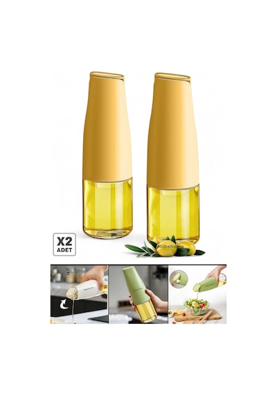 Tilbe Home 2li Fonksiyonlu Cam Yağdanlık 500ml Soft Yerçekimi Otomatik Kapak Damlatmayan Ağızlı Yağl Turuncu