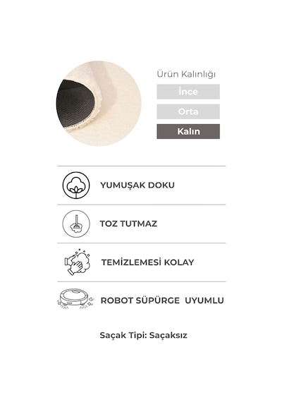 Yuvarlak Puffy Yumuşak Peluş Halı , Kaymaz, Yıkanabilir, Antre, Hol, Mutfak, Makyaj Masası Halısı Krem