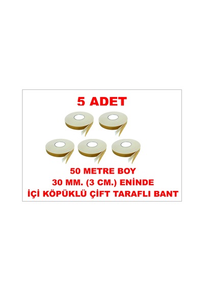 Çift Taraflı İçi Köpüklü Sarı Bant 50 M. Uzunlukta 30 Mm-3 Cm Ebatında 5 Adet