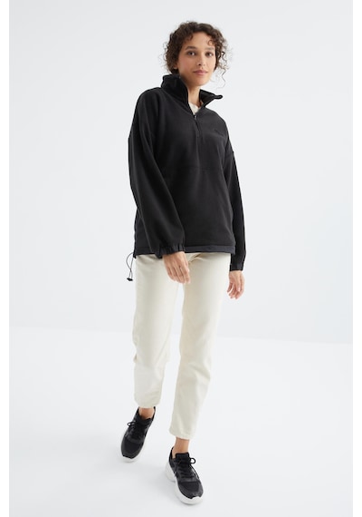 Tommy Life Siyah Yarım Fermuar Etek Ucu Büzgülü Dik Yaka Oversize Kadın Polar Sweatshirt - 97236 Siyah Tommy Life Siyah Yarım Fermuar Etek Ucu Büzgülü Dik Yaka Oversize Kadın Polar Sweatshirt - 97236 Siyah