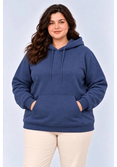 Moda Kadın Battal Büyük Beden Üç İplik İçi Şardonlu Kapüşonlu Kanguru Cepli Kışlık Sweatshirt - Lacivert Çok Renkli Moda Kadın Battal Büyük Beden Üç İplik İçi Şardonlu Kapüşonlu Kanguru Cepli Kışlık Sweatshirt - Lacivert Çok Renkli