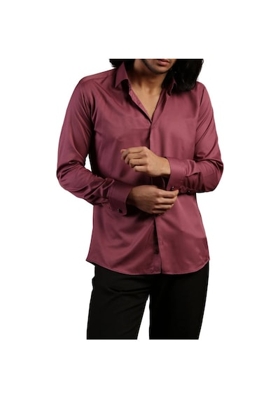 Dicotto Mürdüm Dar Kesim Micro Kumaş Kol Düğmeli Slim Fit Erkek Gömlek - 201-23 001