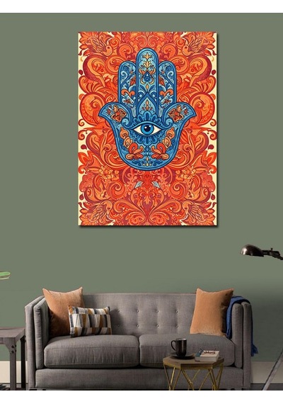 Kanvas Tablo Nazar Boncuğu Desenli Hamsa Eli 100cmx140cm