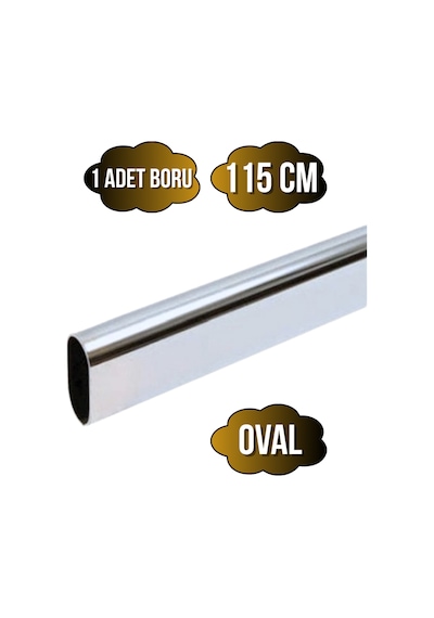 Metal Krom Oval Askı Borusu Mobilya Askı Borusu Metal 115cm Krom Oval En:15mm Boy:30mm Gri