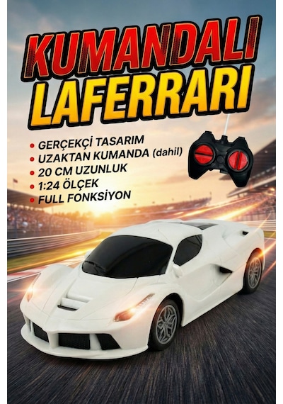 1:24 Ölçek Full Fonksiyon Uzaktan Kumandalı Gerçekçi Spor Yarış Arabası 20 Cm Beyaz