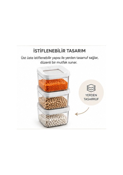 3'lü Vakumlu Kare Saklama Kabı Seti 350 Ml Şeffaf Kapaklı Gıda Erzak Saklama Kutusu Vp-329 Diğer
